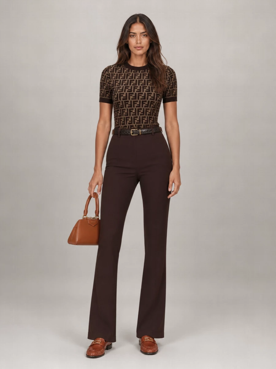 Fendi Jacquard Ff Slim-Fit Short-Sleeve Knit Top