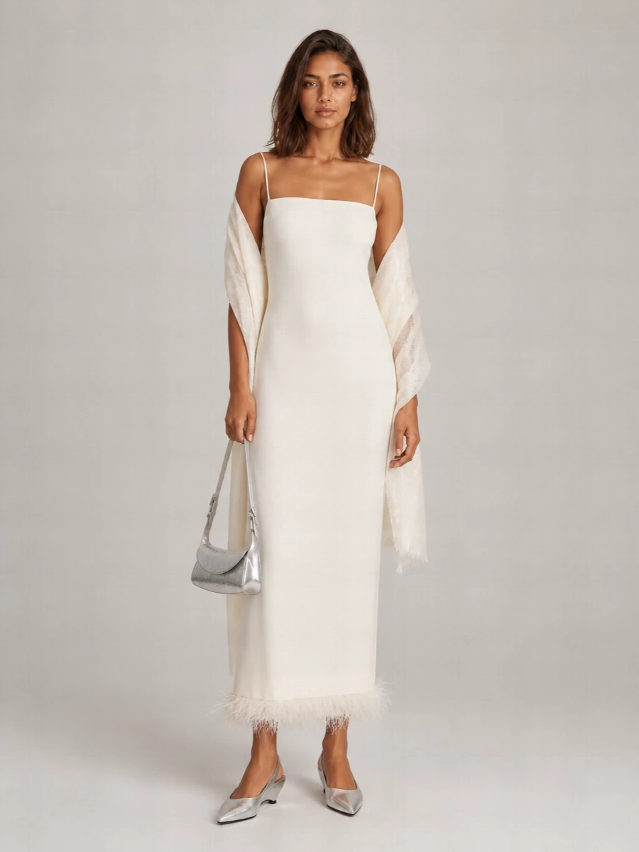 Jil Sander Feather-Trim Midi Dress