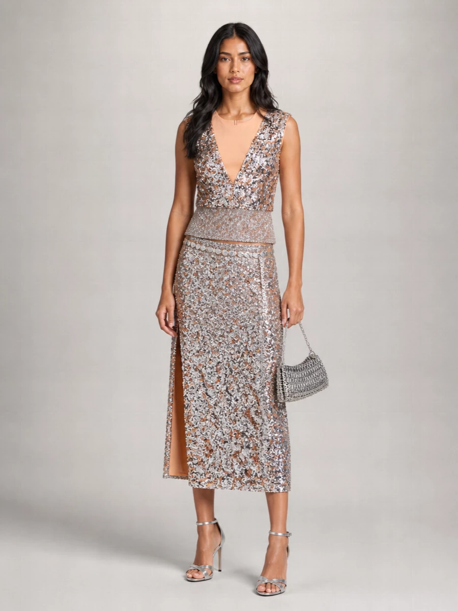 Paco Rabanne Sequin Fitted Skirt