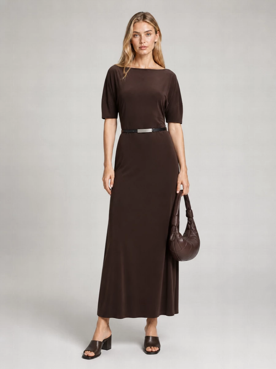 Lemaire Belted Boat Neck Short Sleeve Midi Dress