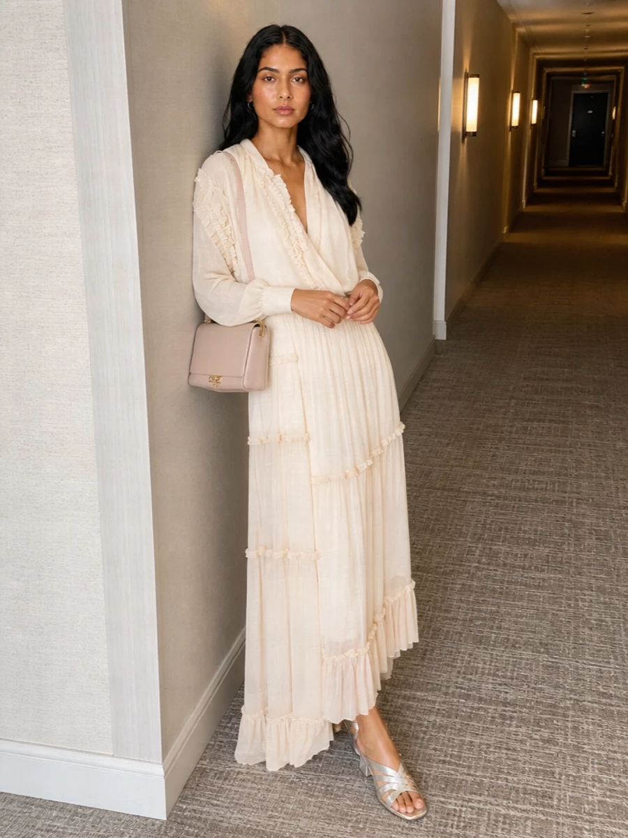 Dries van noten ruffled skirt silver mules outfit