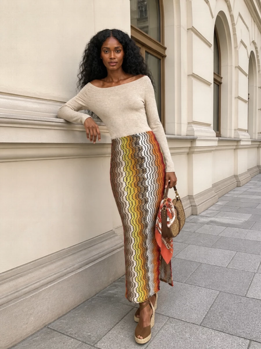 Missoni maxi skirt espadrilles etro bag