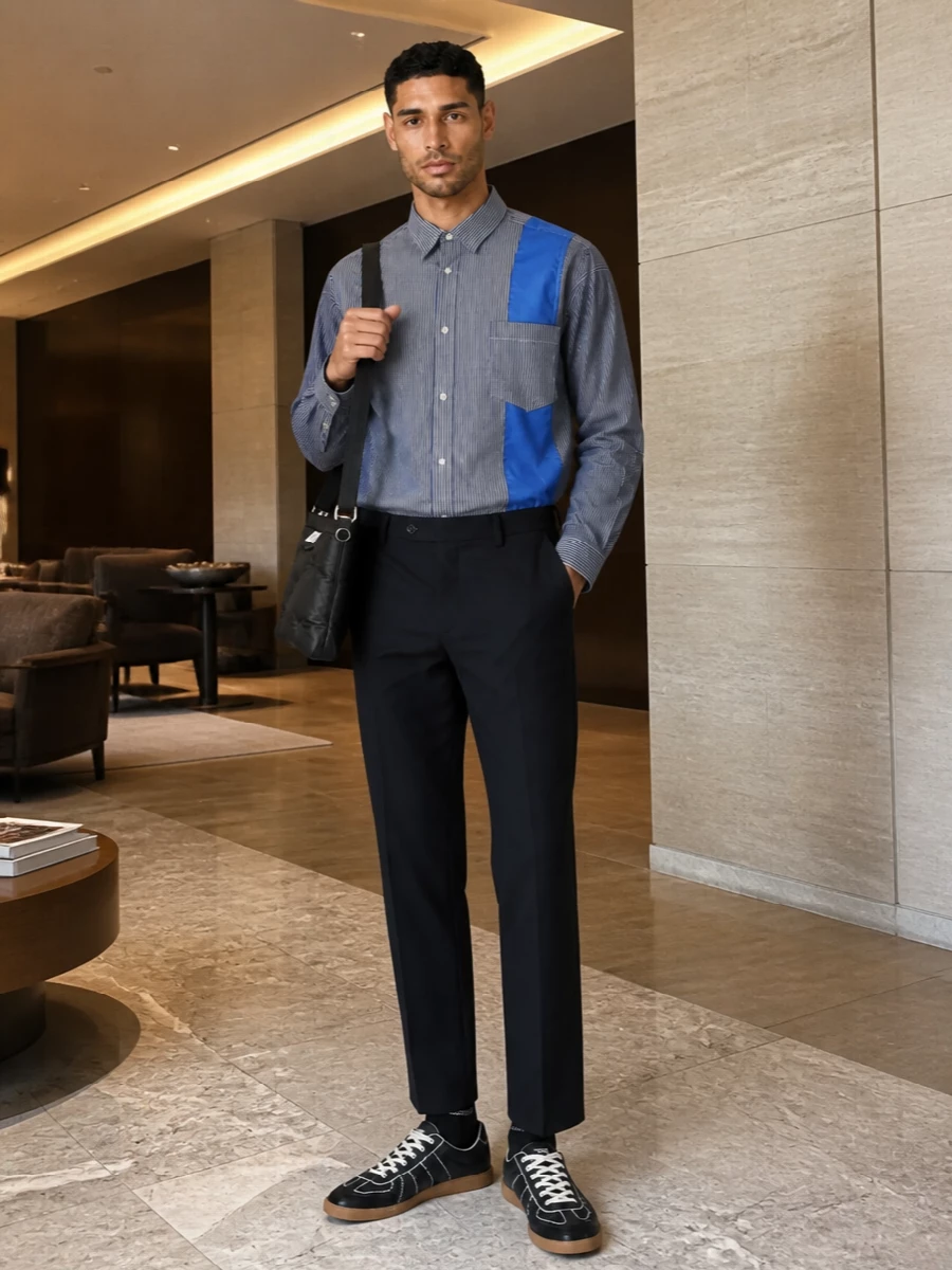 Comme des garcons striped shirt navy trouser