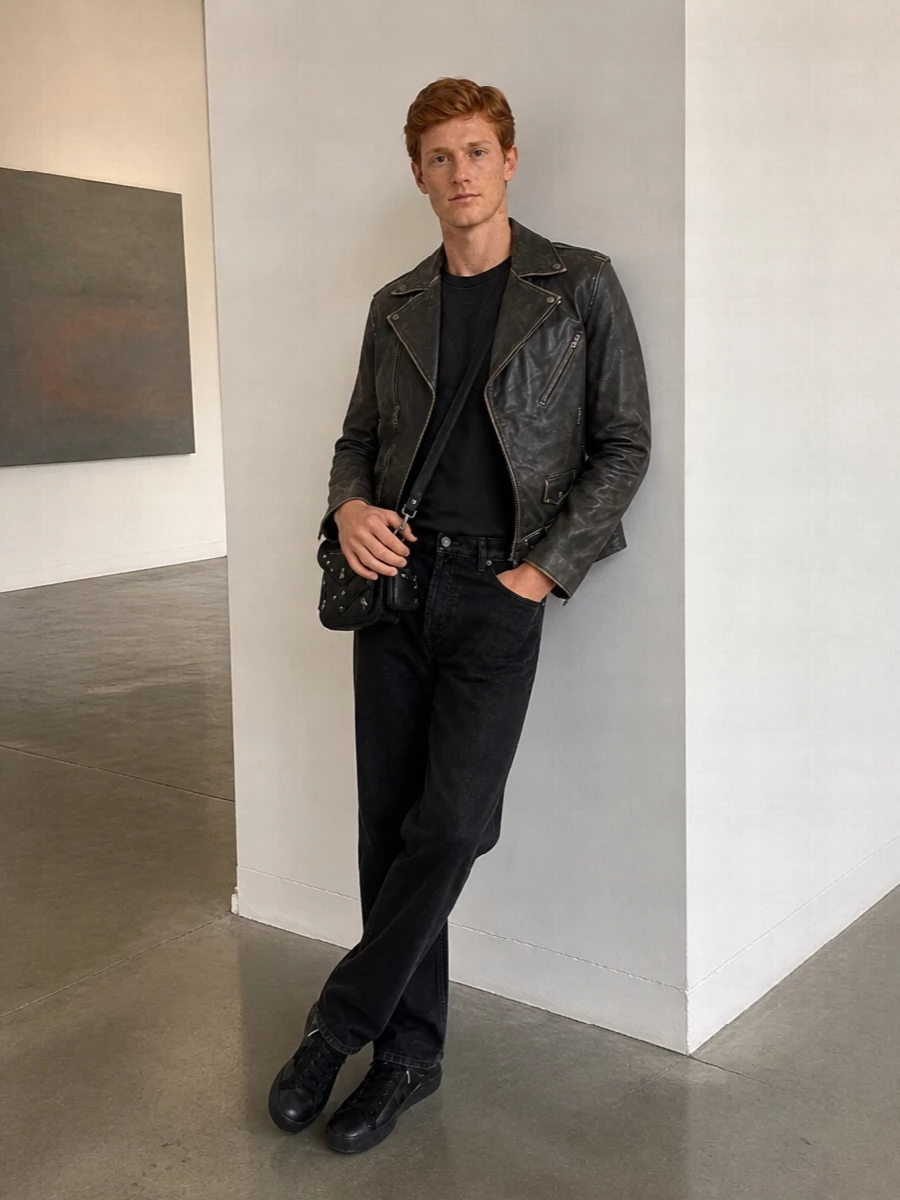 Golden goose biker black jeans outfit