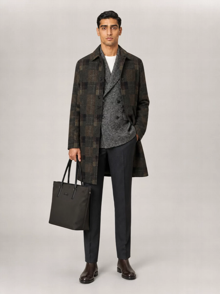 Les Deux Wool Patchwork Single-Breasted Coat