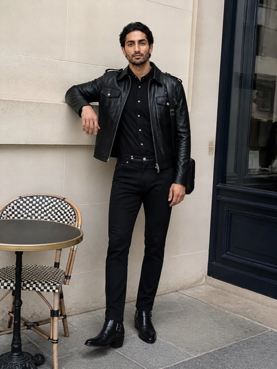Alexander mcqueen black leather jacket outfit