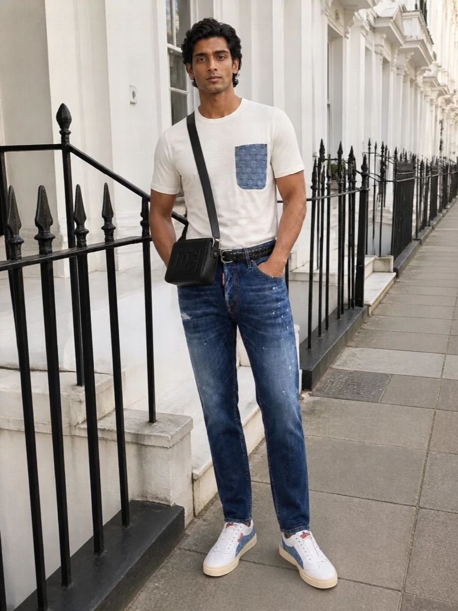 Dsquared2 mens distressed jeans white tee sneakers