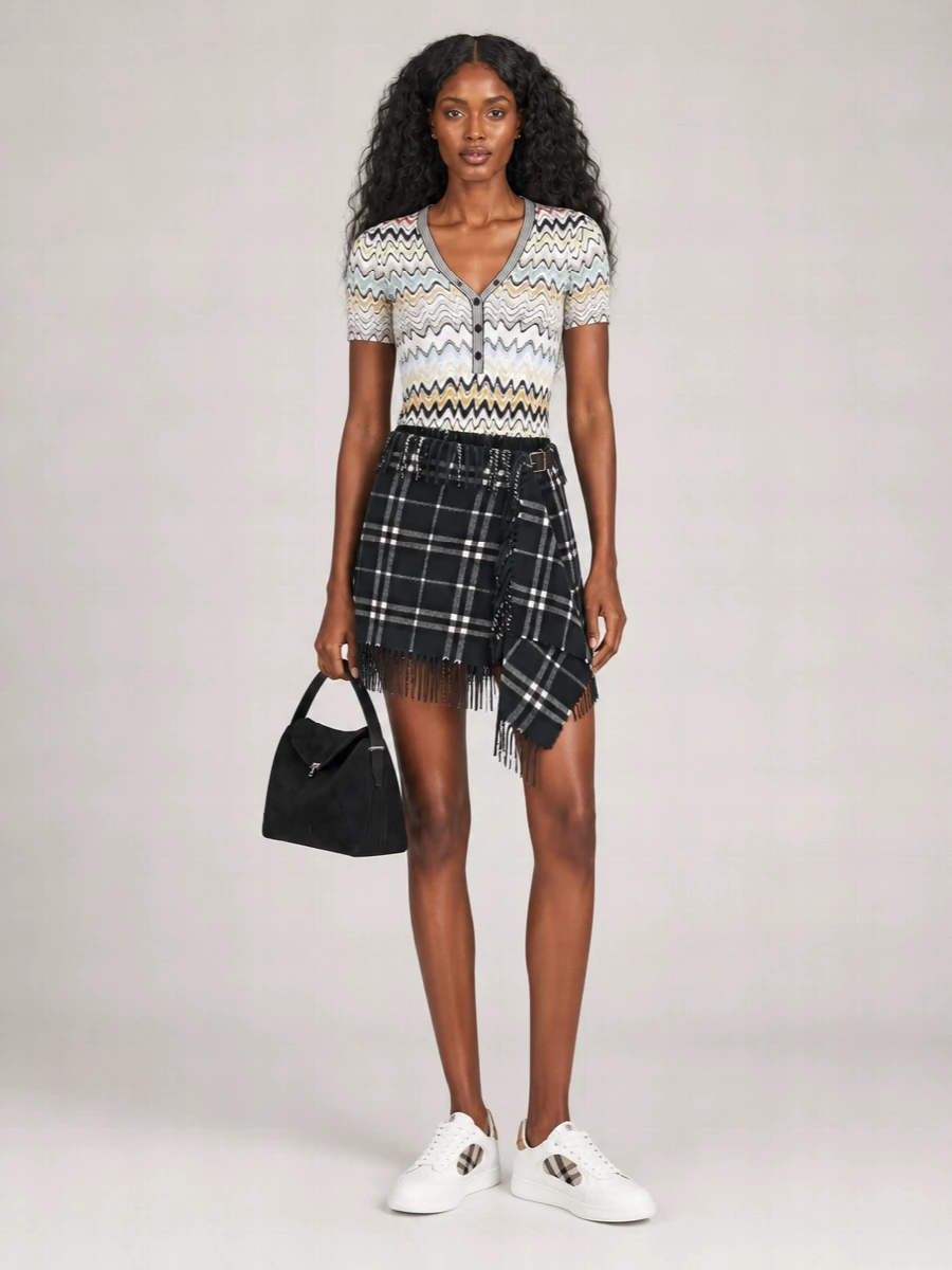 Missoni Metallic Zigzag Knit V-Neck Short-Sleeve Top