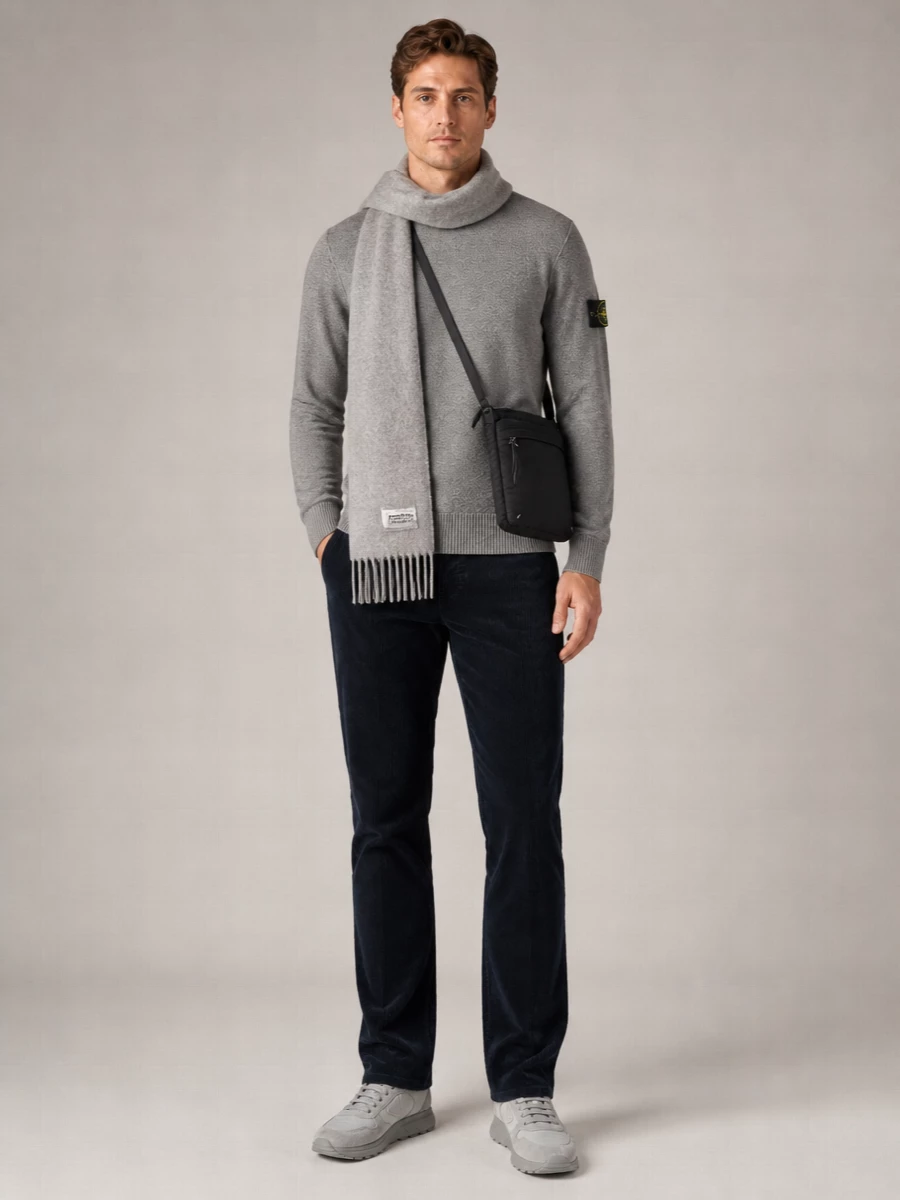 Stone Island Virgin Wool Textured Knit Crew Neck Sweater