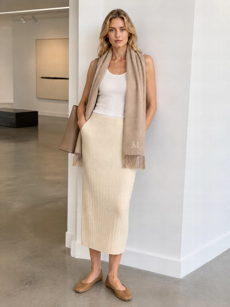 Max mara knit midi skirt neutral outfit