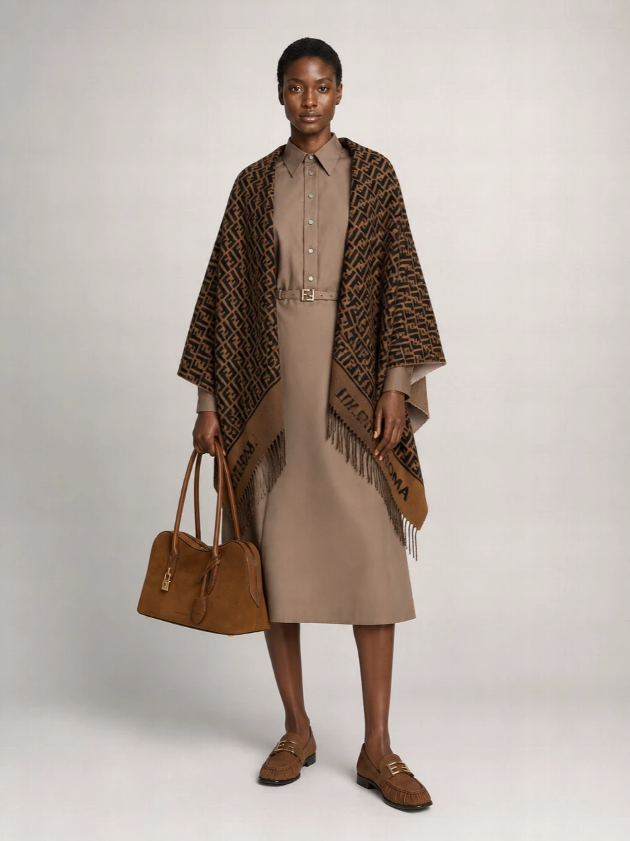 Fendi Wool And Cashmere Fringed Poncho