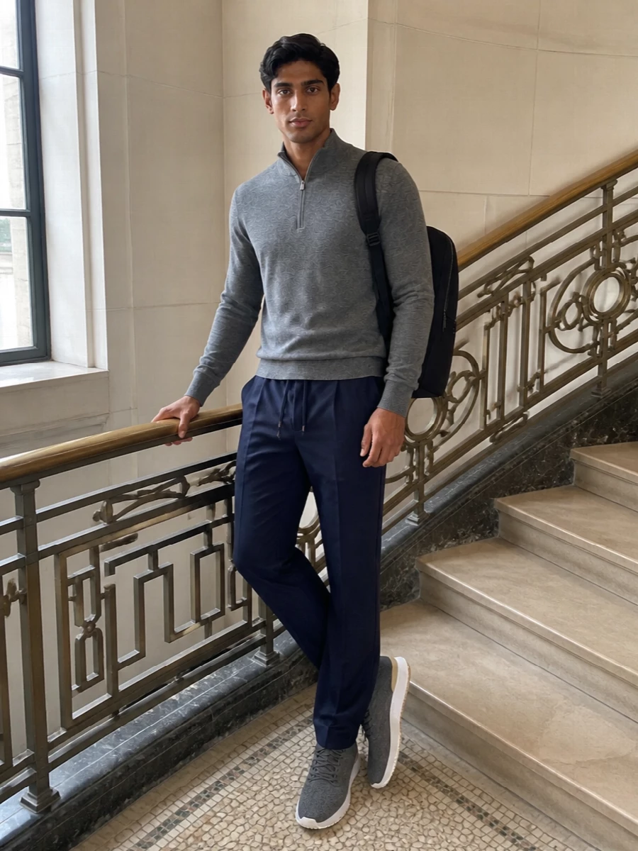 Brunello cucinelli knit runners navy drawstring trouser