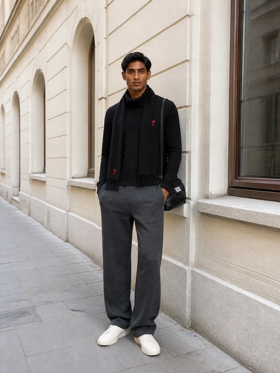 Ami paris black long sleeve charcoal trousers
