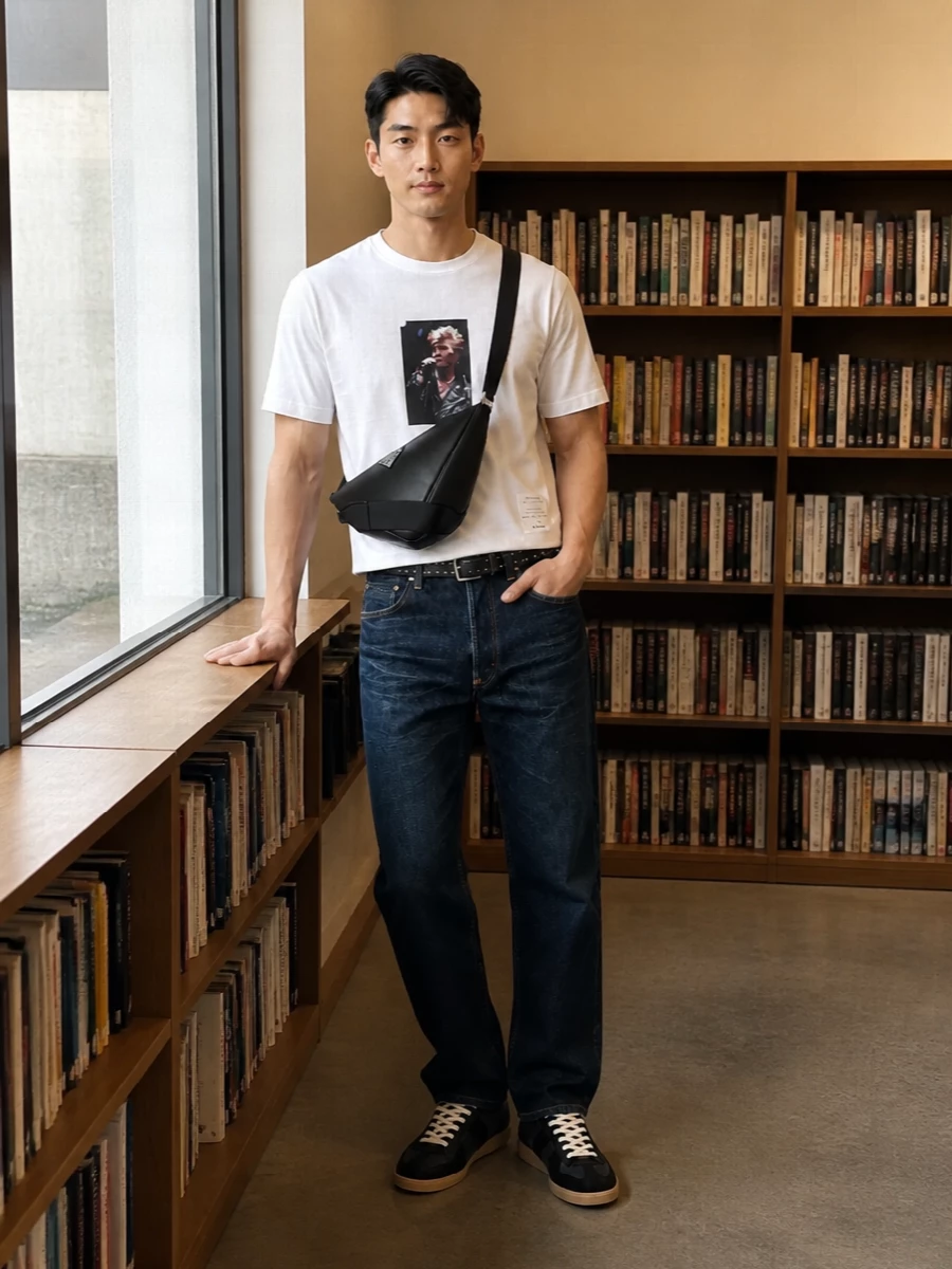 Junya denim margiela sneakers outfit