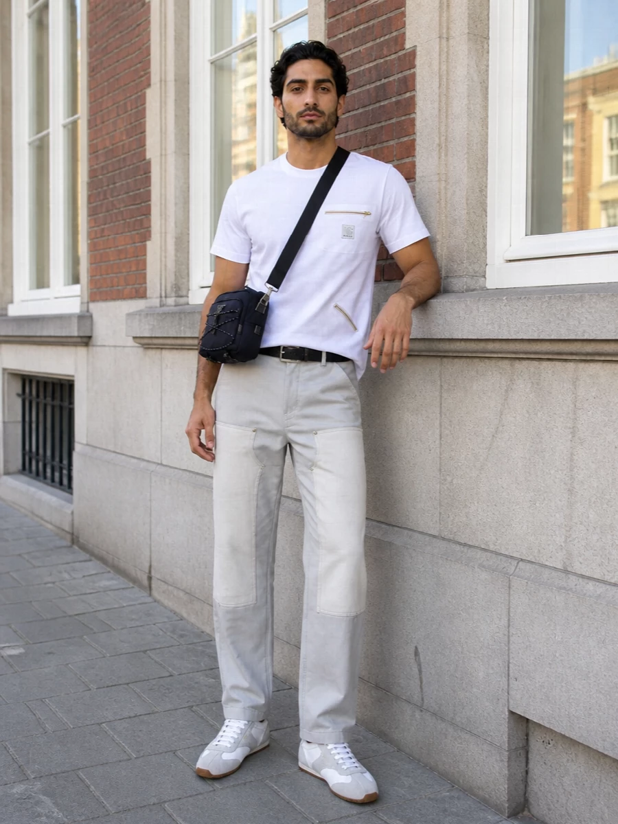 Sacai utility trousers prada white sneakers outfit