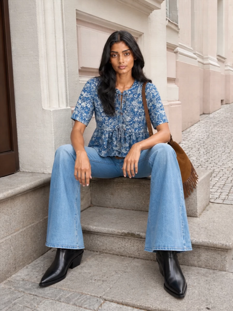 Ganni blouse mother flare jeans western boots