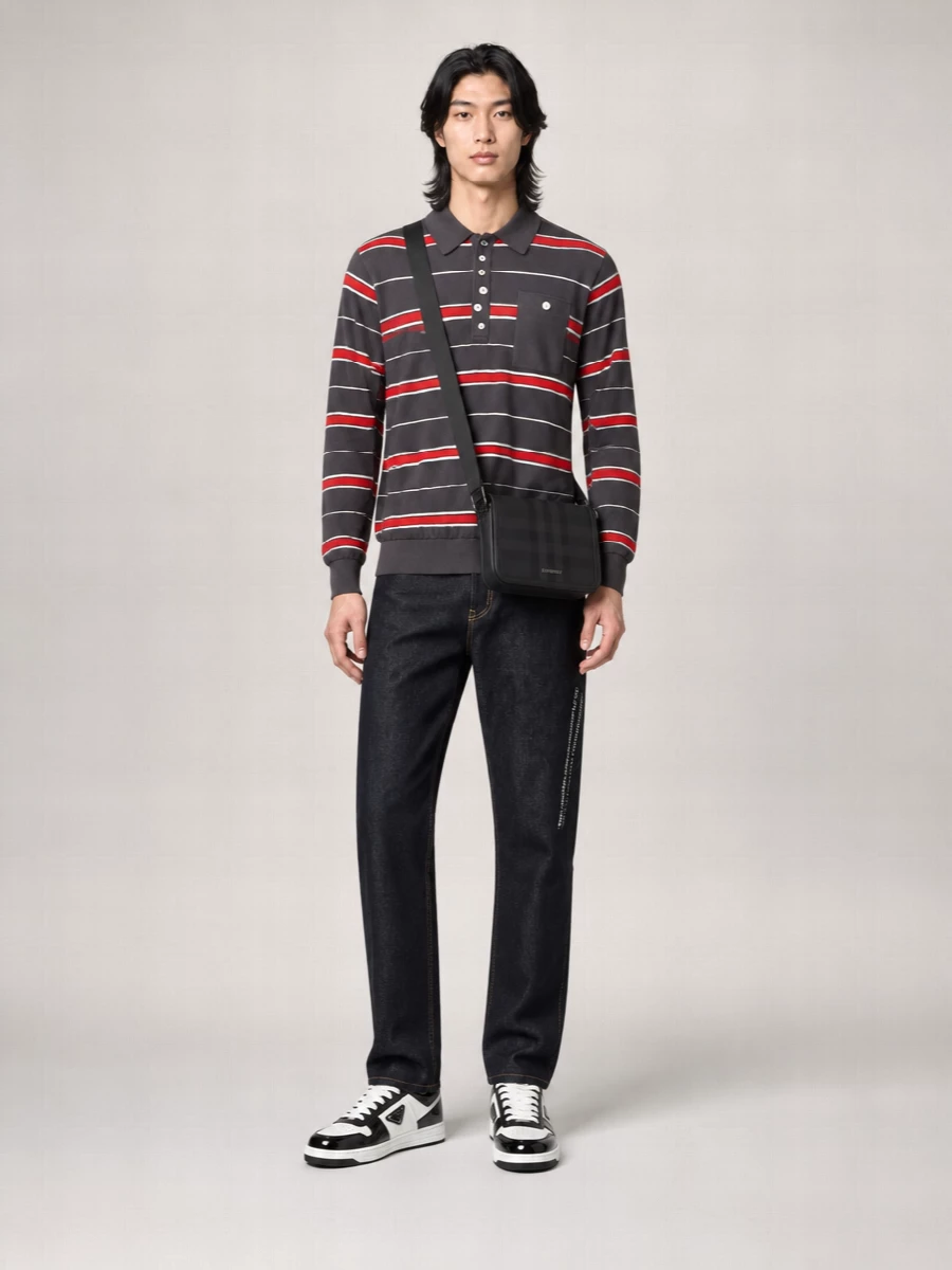 Undercover Striped Cotton Long-Sleeve Polo Shirt