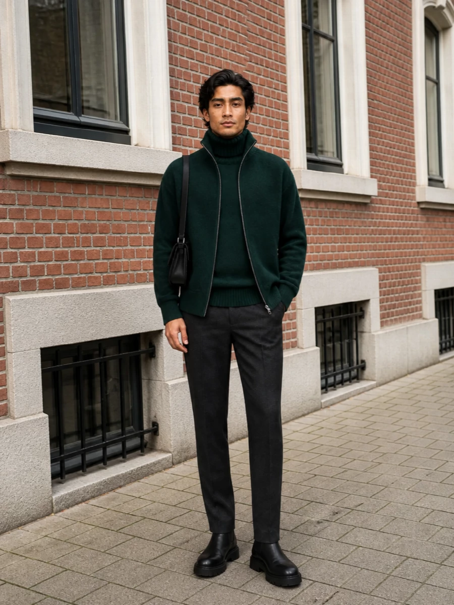 Extreme cashmere green zip jacket zegna trousers