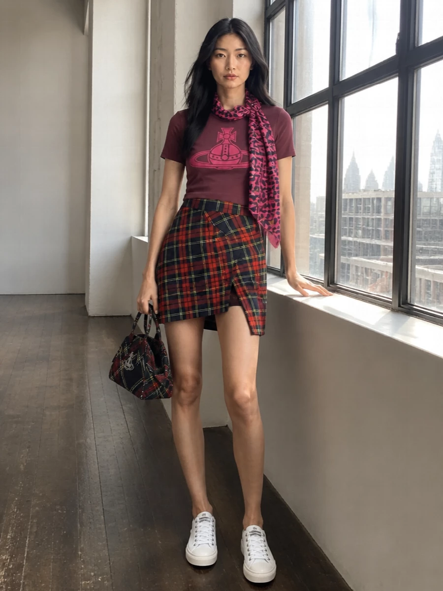 Vivienne westwood tartan mini orb tee outfit