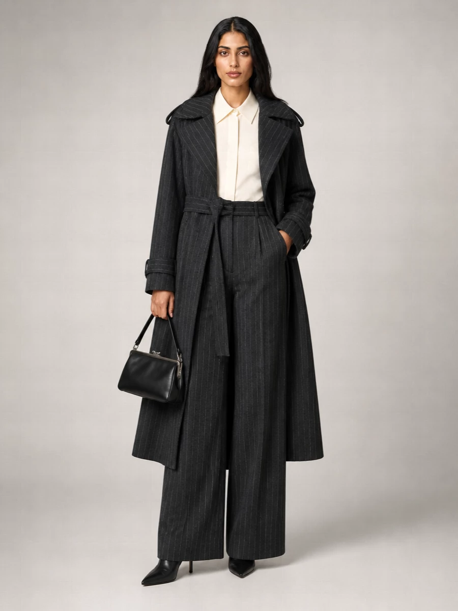 Sportmax Wool Pinstripe Trench Coat