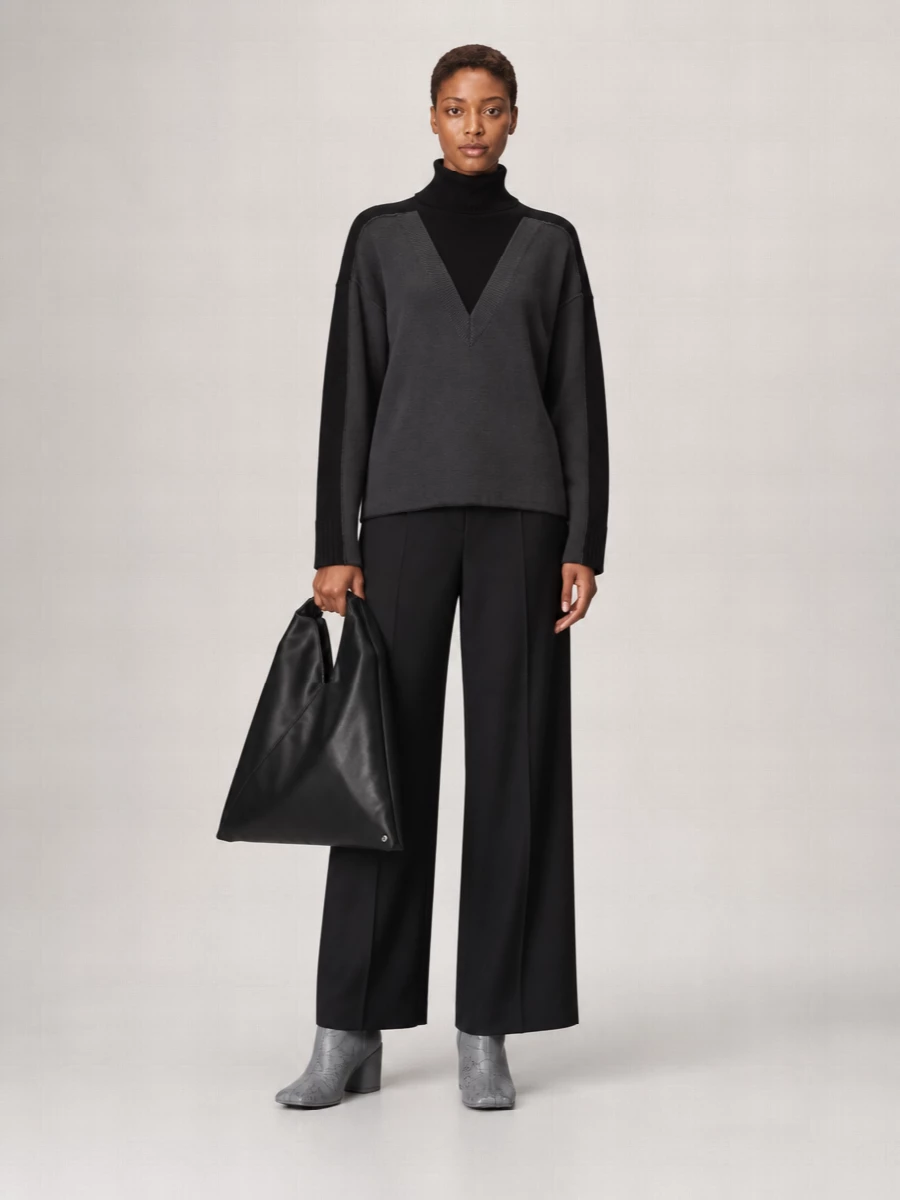 Mm6 Maison Margiela Merino Wool Two-Tone Ribbed High-Neck Sweater
