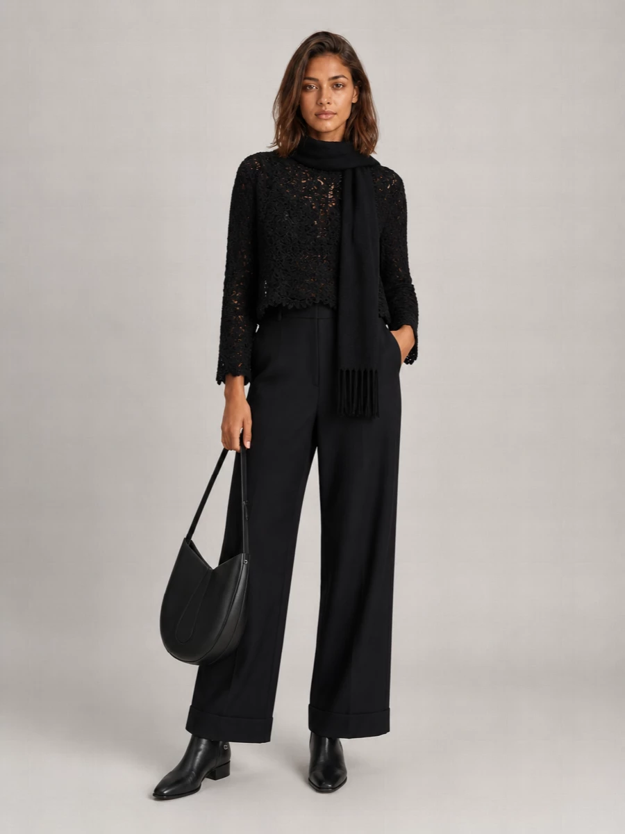 Semicouture Lace V-Neck Long-Sleeve Knitted Top