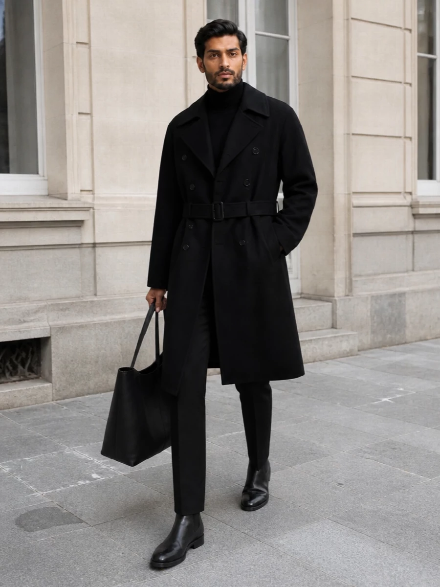 Saint laurent black trench coat chelsea boots outfit