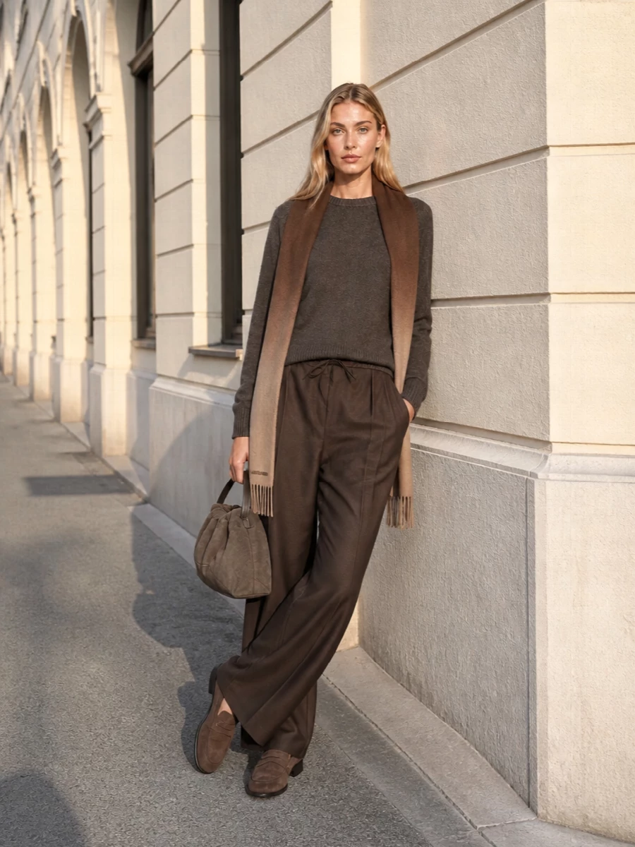 Loulou studio brown sweater wide leg trousers