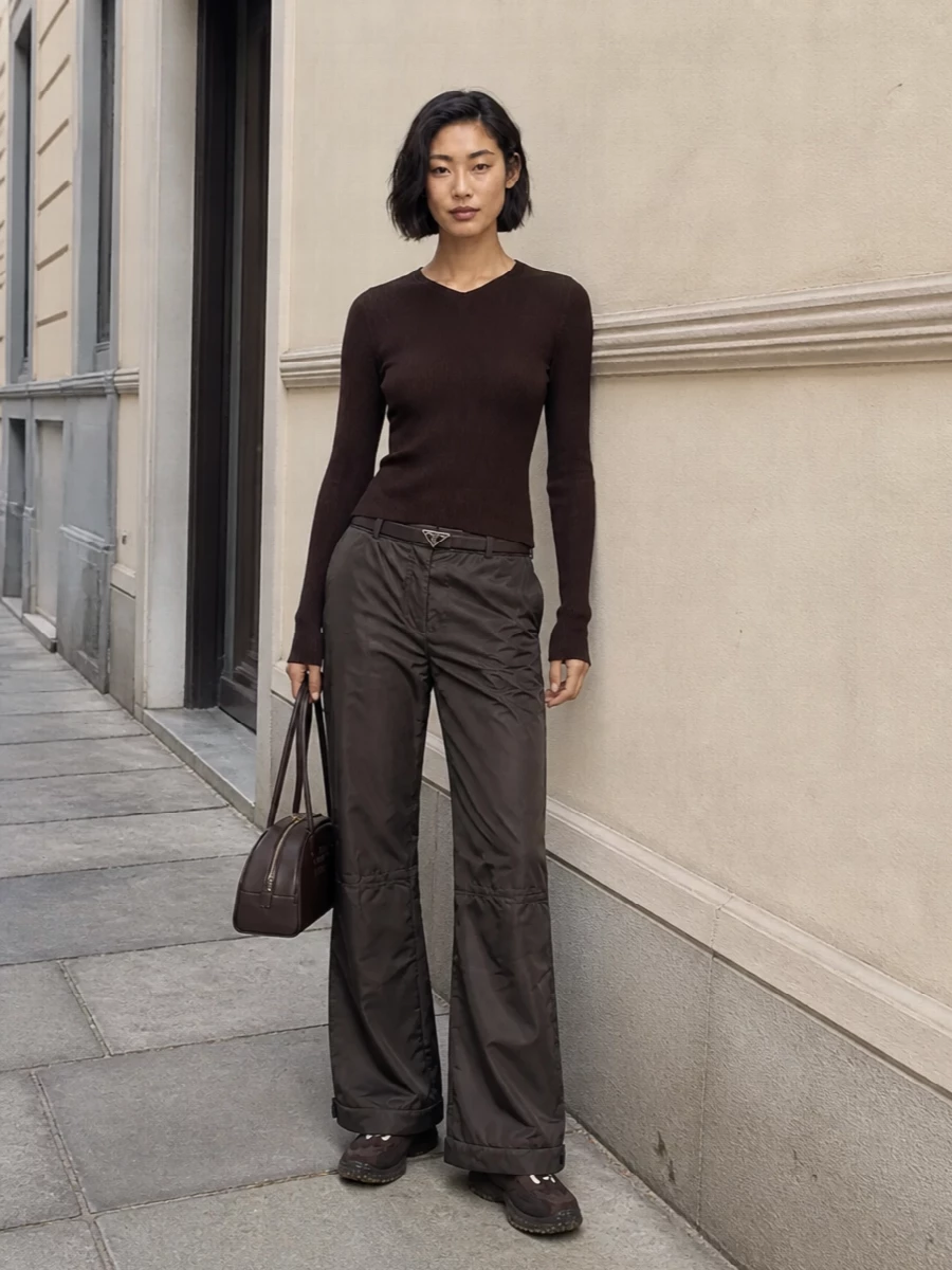 Miu miu nylon flares chocolate knit sneakers