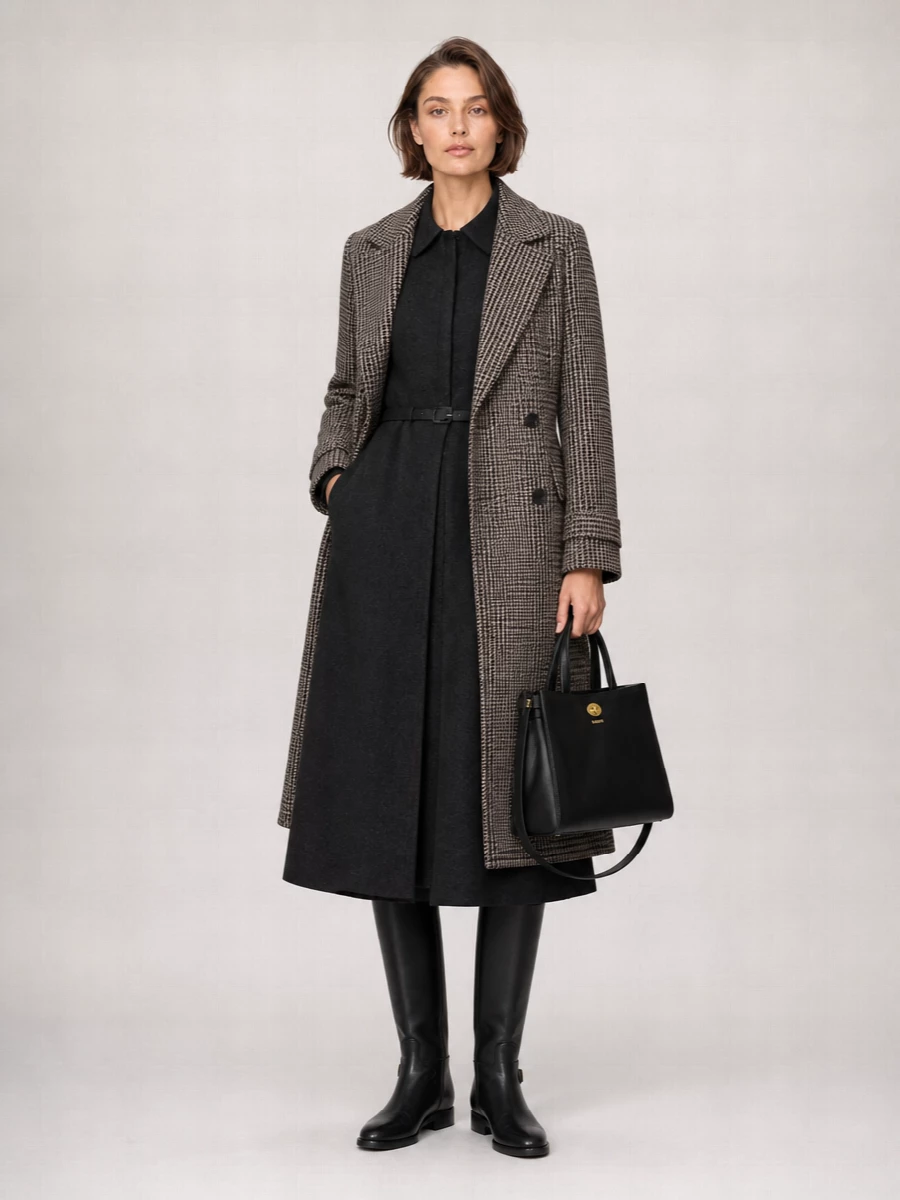 Emporio Armani Prince Of Wales Check Double-Breasted Belted Jacket
