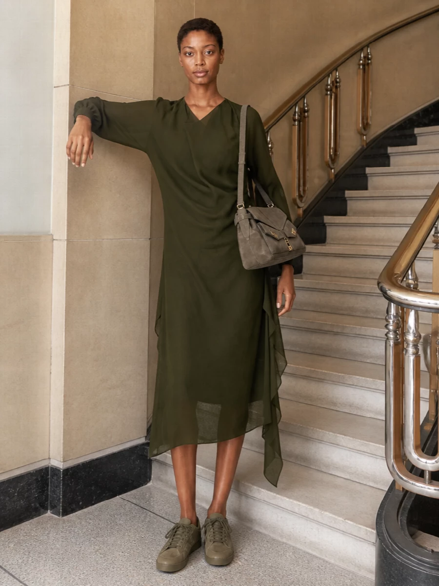 casual midi dress with sneakers Ferragamo olive Prada canvas Oscar Maxi Dress - Size:Size 3 (3x) White white color dress