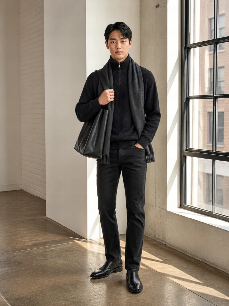 Saint laurent black sweater jeans chelsea boots