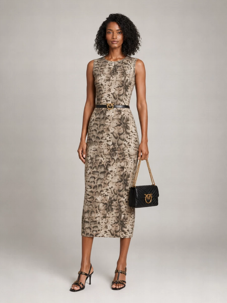 Pinko Python-Print Sleeveless Midi Dress