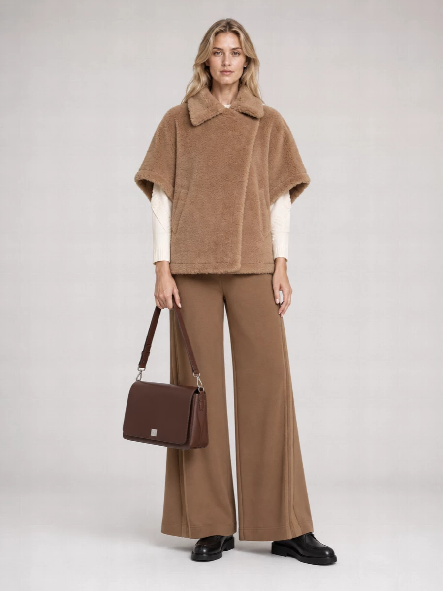 Max Mara camel shearling-effect cape jacket