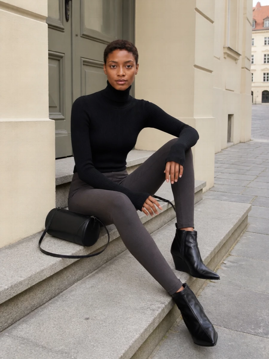 Rick owens leggings mock neck knit wedge boots