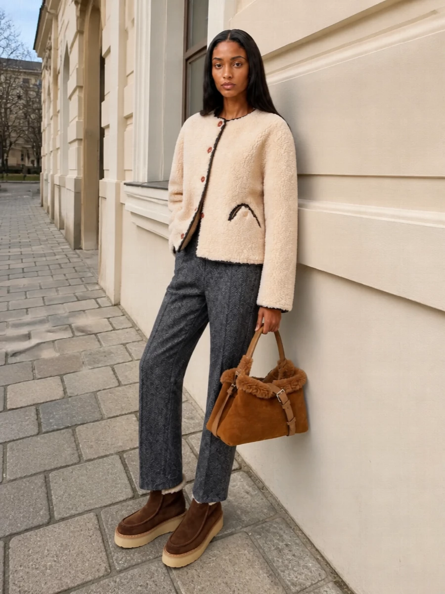 Blaze milano shearling charcoal trousers prada boots