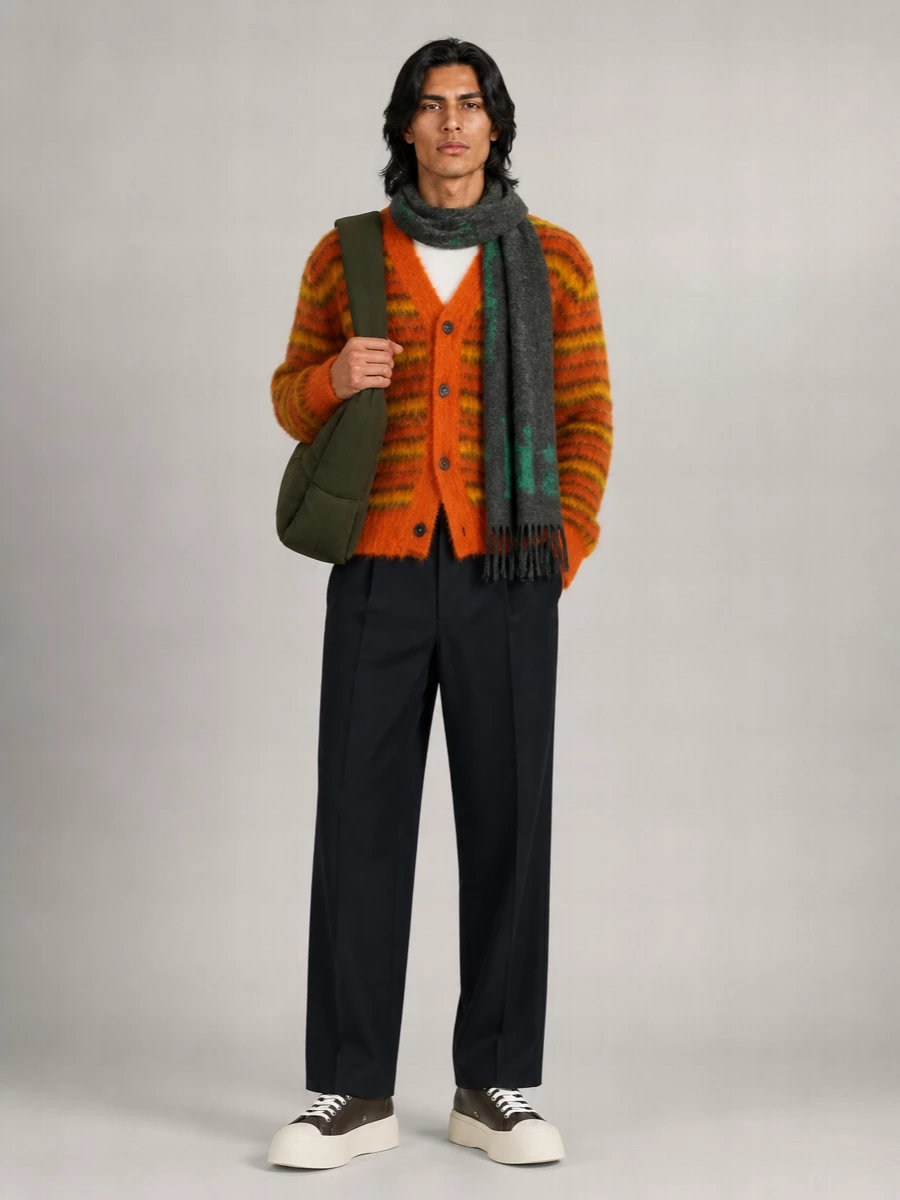 Marni Striped Mohair V-Neck Cardigan