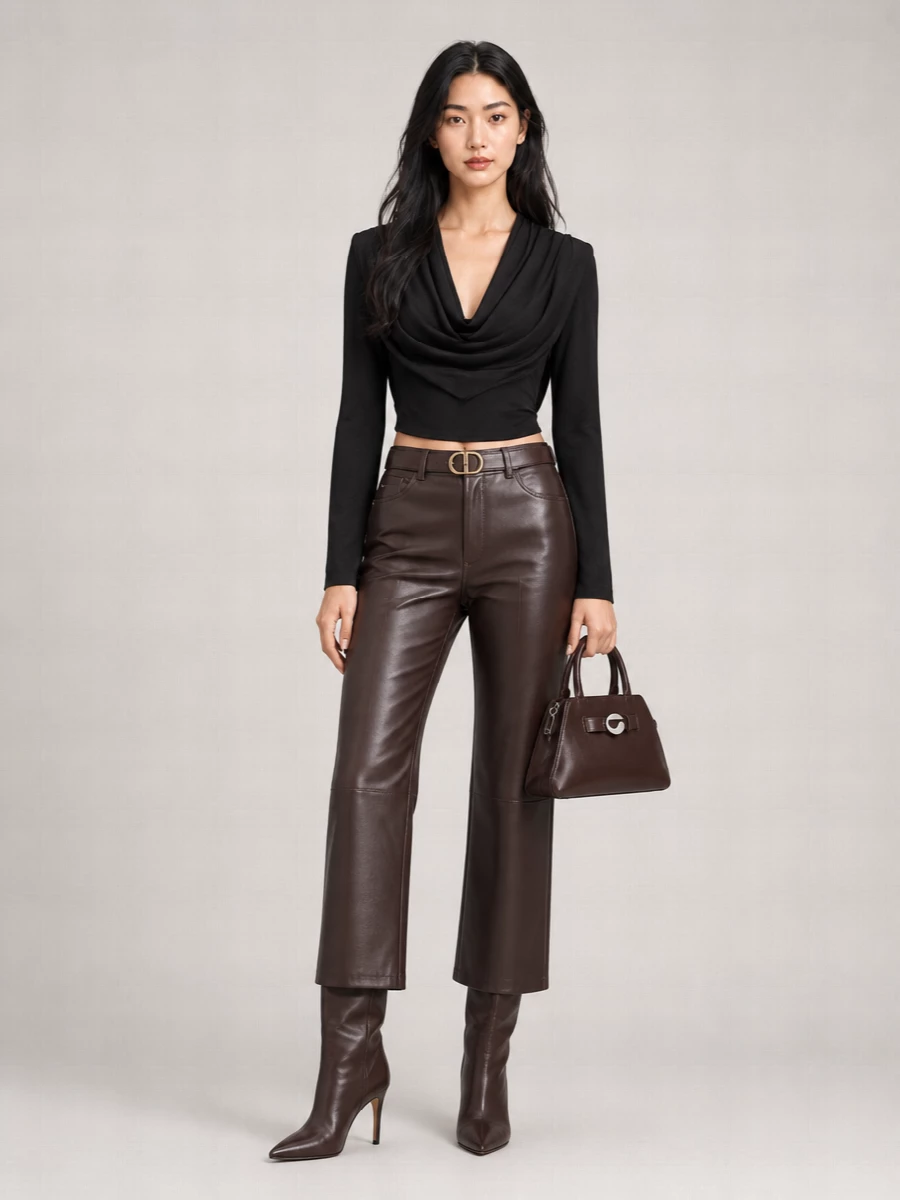 Rotate leather flared trousers