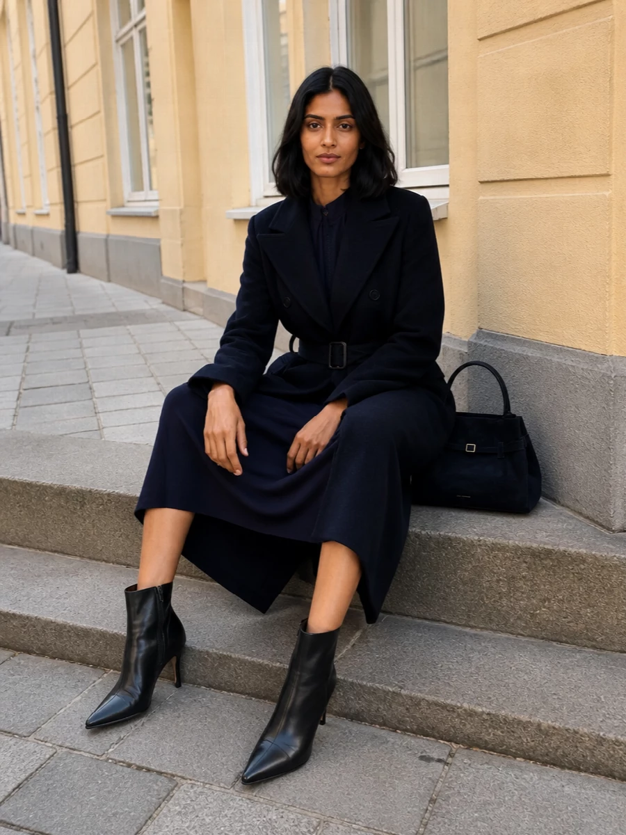 Tagliatore navy coat armani navy midi dress