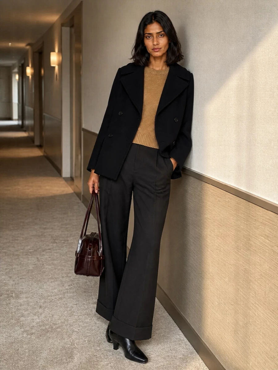 Dries van noten navy peacoat wide leg trousers