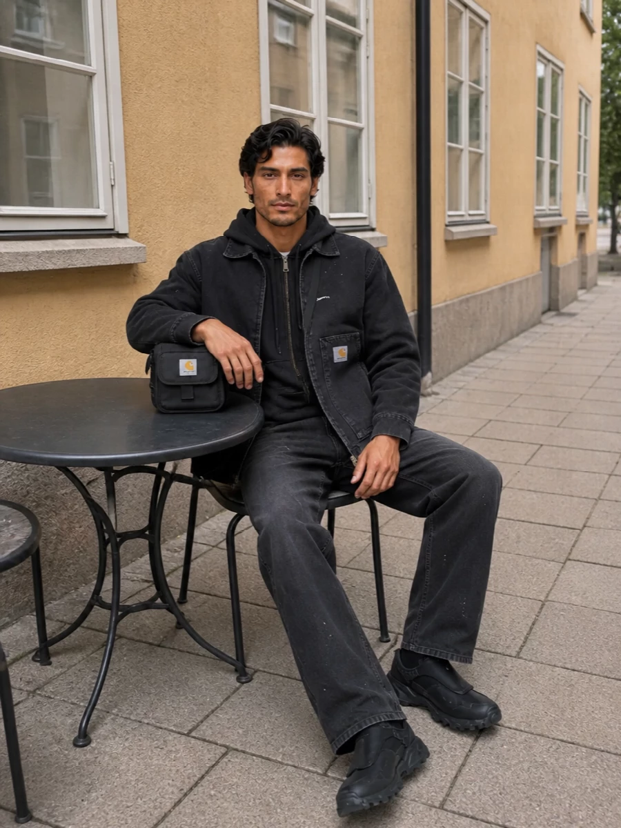 Carhartt wip washed black work jacket outfit