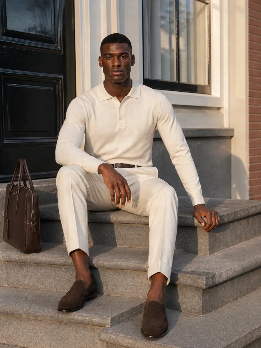 Brunello cucinelli ivory trouser outfit loafers