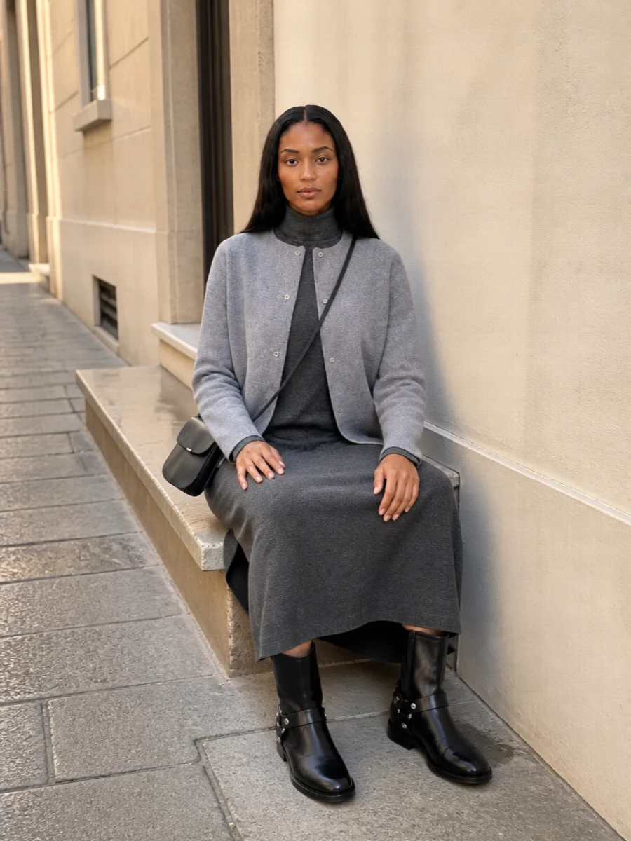 Loulou studio coat jil sander knit dress outfit