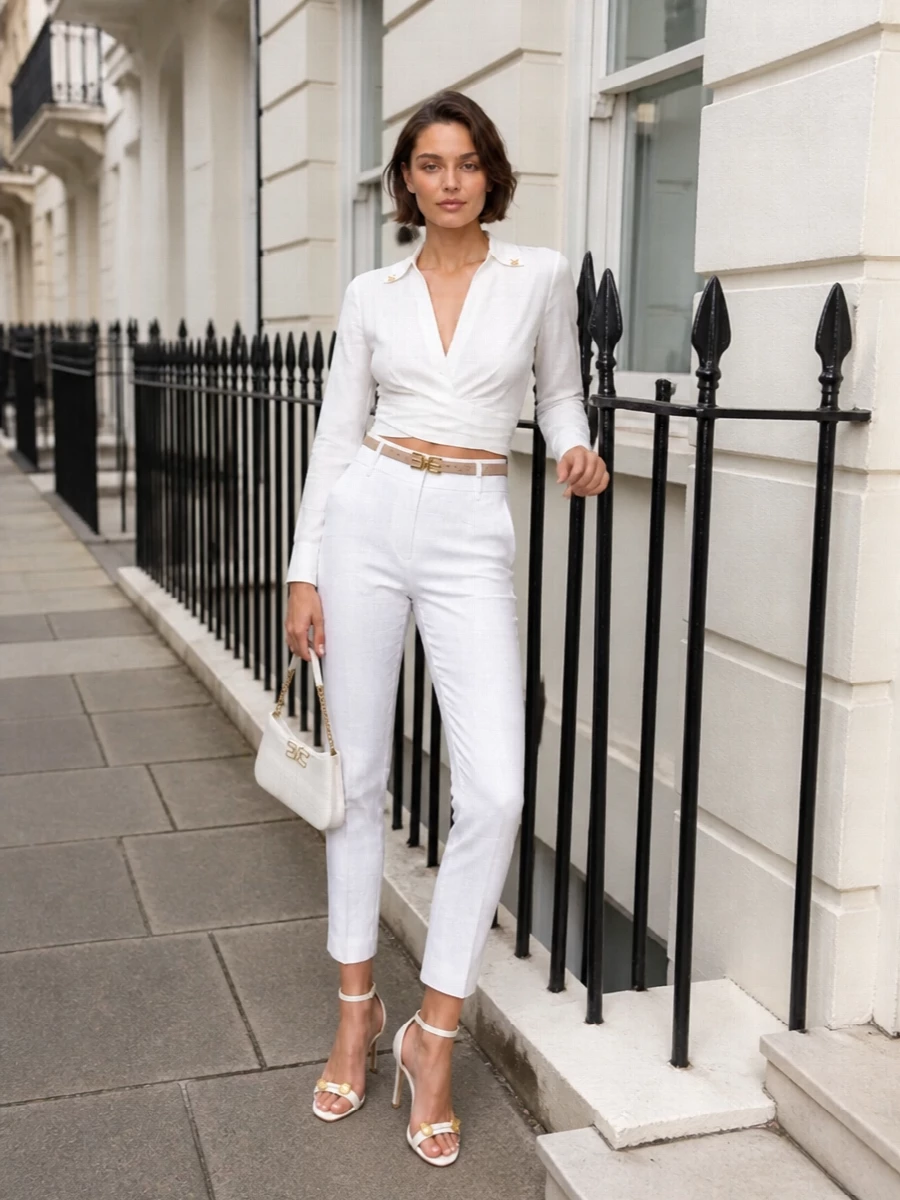 Elisabetta franchi white tailored trousers outfit