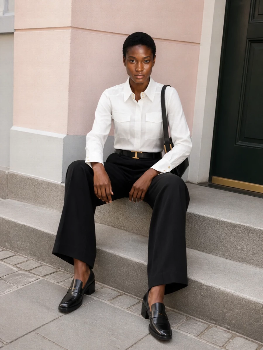Elisabetta franchi black wide leg trousers outfit
