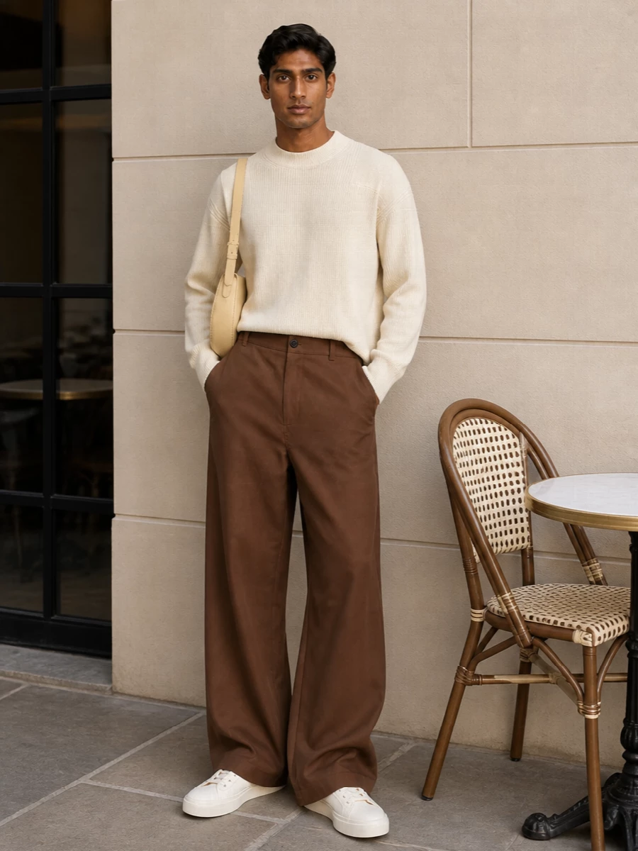 Studio nicholson wide trousers cream knit outfit
