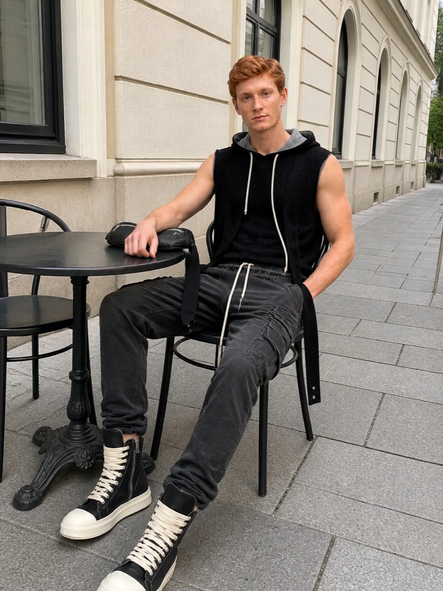Rick owens cargo joggers black hoodie high tops