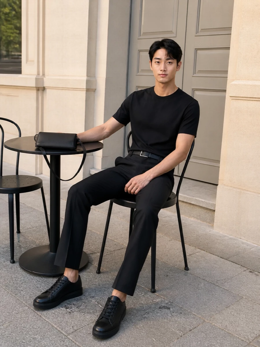 Lardini black tee jil sander trousers outfit