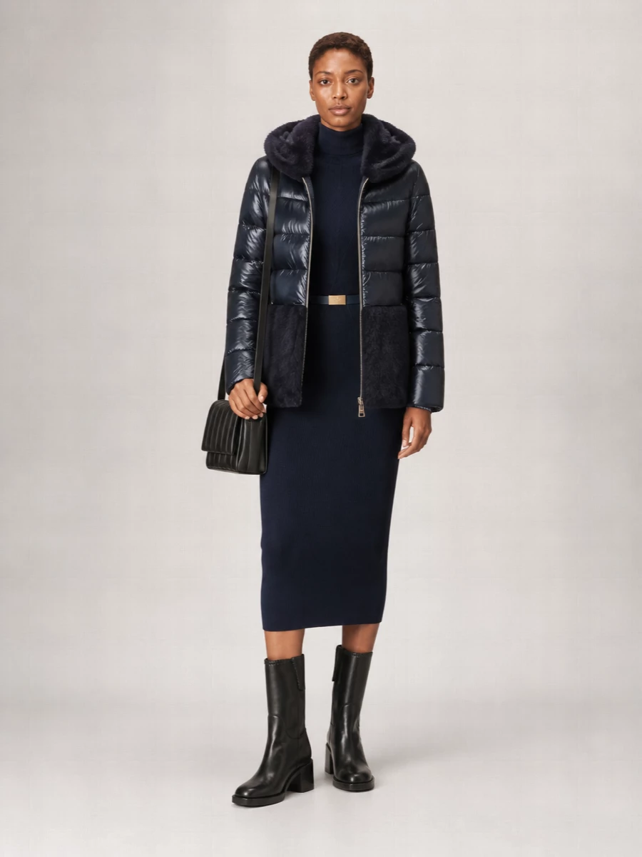 Herno Hooded Nylon Cape With Faux Fur Trim