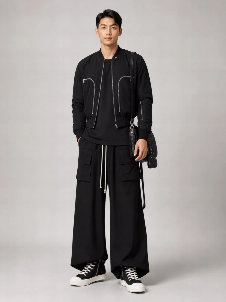 Rick Owens Drkshdw Ribbed Cotton Oversized Bomber Jacket